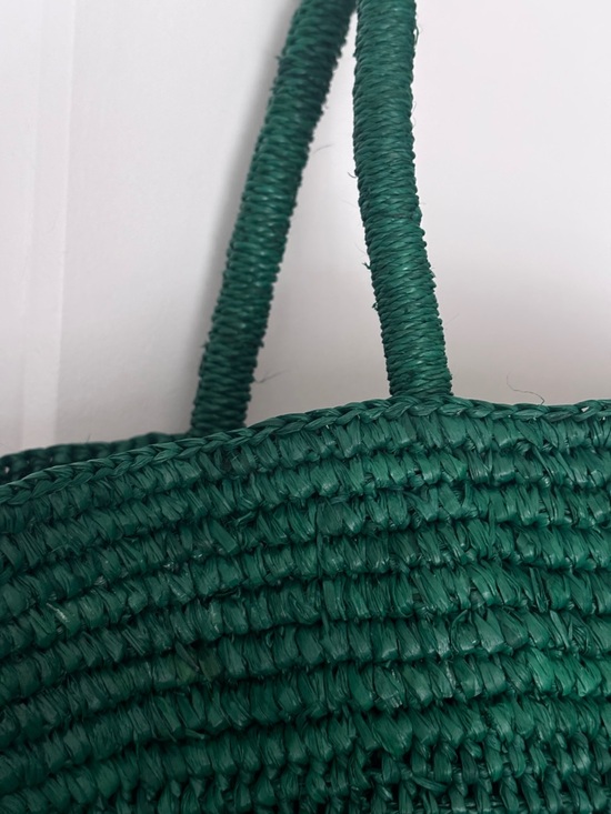 Large green raffia bag tote - Picture 5 of 7